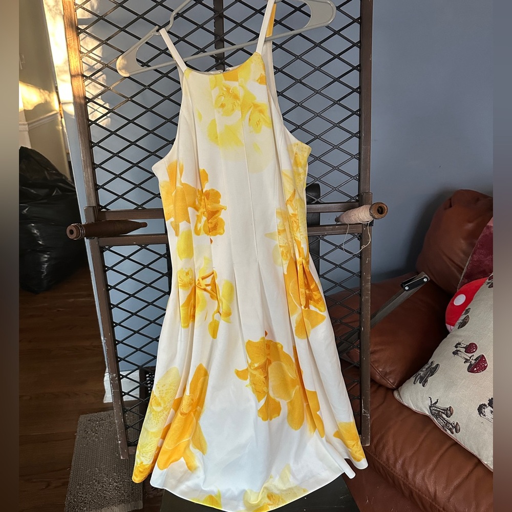 Yellow and White Orchid Print Dress